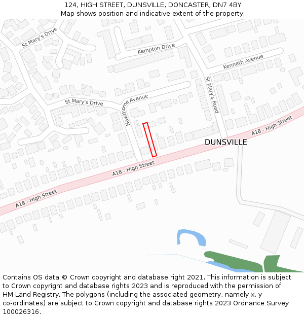 124, HIGH STREET, DUNSVILLE, DONCASTER, DN7 4BY: Location map and indicative extent of plot