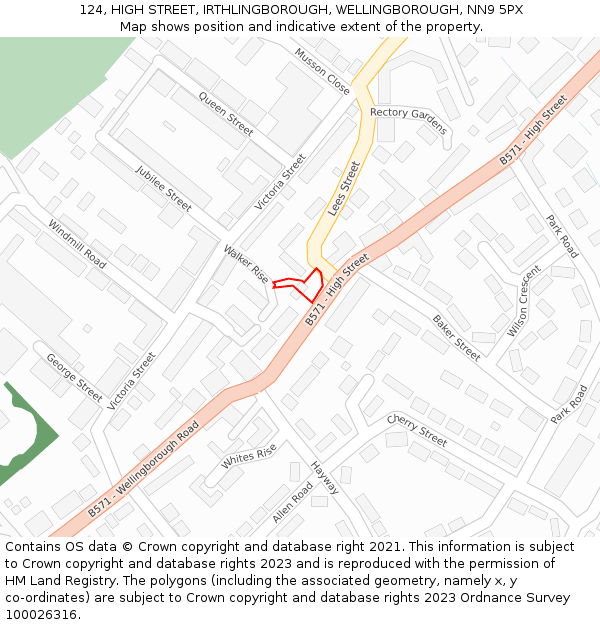 124, HIGH STREET, IRTHLINGBOROUGH, WELLINGBOROUGH, NN9 5PX: Location map and indicative extent of plot