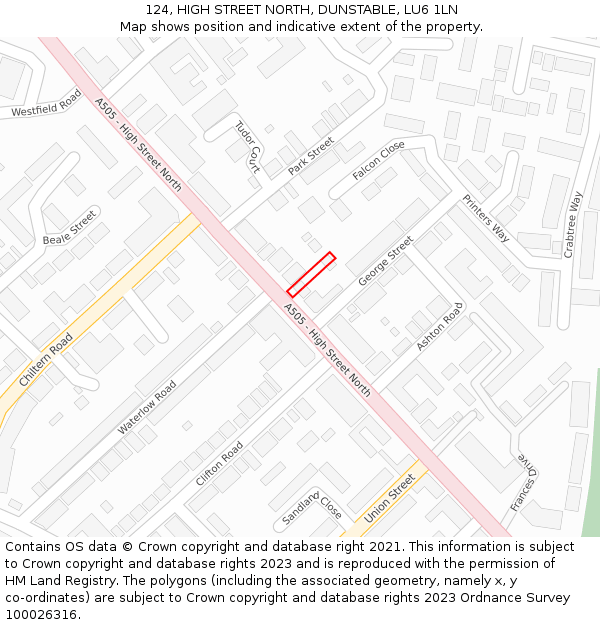 124, HIGH STREET NORTH, DUNSTABLE, LU6 1LN: Location map and indicative extent of plot