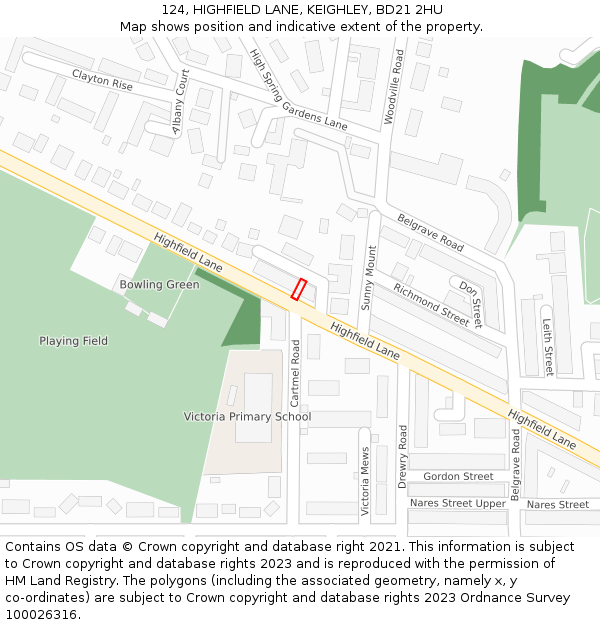 124, HIGHFIELD LANE, KEIGHLEY, BD21 2HU: Location map and indicative extent of plot