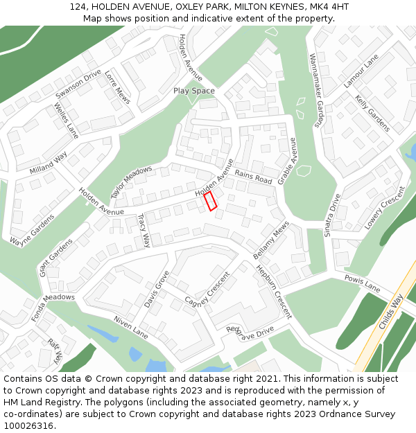 124, HOLDEN AVENUE, OXLEY PARK, MILTON KEYNES, MK4 4HT: Location map and indicative extent of plot