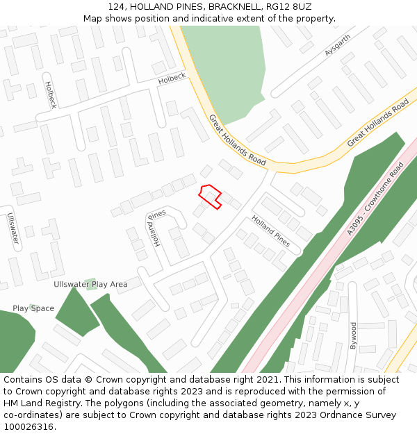 124, HOLLAND PINES, BRACKNELL, RG12 8UZ: Location map and indicative extent of plot