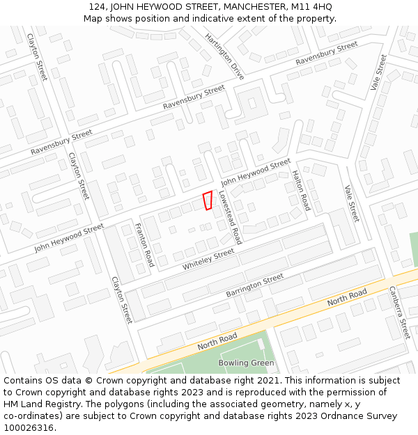 124, JOHN HEYWOOD STREET, MANCHESTER, M11 4HQ: Location map and indicative extent of plot