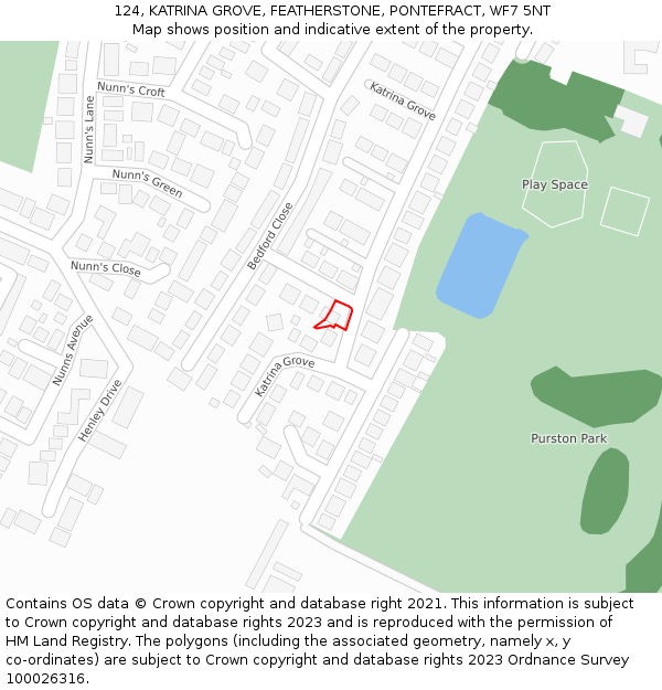 124, KATRINA GROVE, FEATHERSTONE, PONTEFRACT, WF7 5NT: Location map and indicative extent of plot