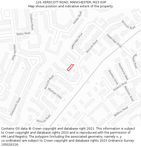 124, KERSCOTT ROAD, MANCHESTER, M23 0GP: Location map and indicative extent of plot