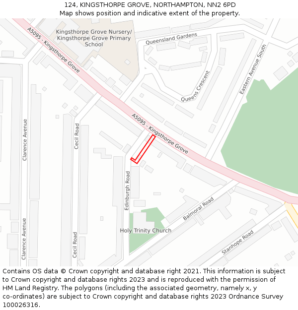 124, KINGSTHORPE GROVE, NORTHAMPTON, NN2 6PD: Location map and indicative extent of plot