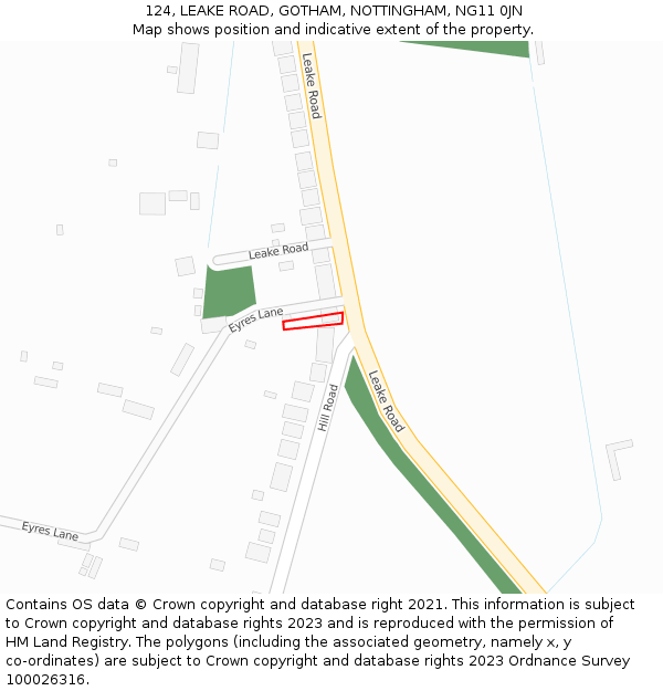 124, LEAKE ROAD, GOTHAM, NOTTINGHAM, NG11 0JN: Location map and indicative extent of plot