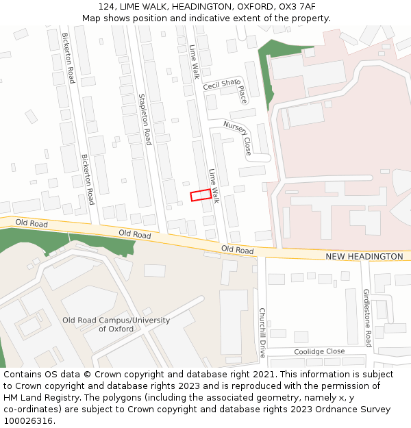 124, LIME WALK, HEADINGTON, OXFORD, OX3 7AF: Location map and indicative extent of plot