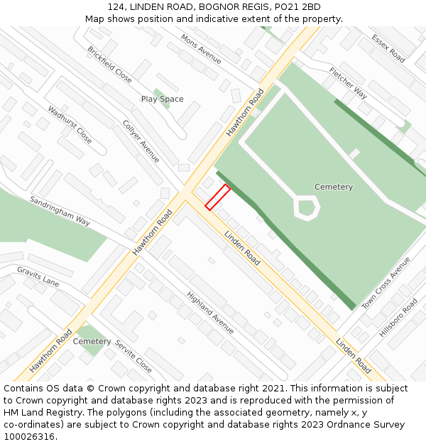 124, LINDEN ROAD, BOGNOR REGIS, PO21 2BD: Location map and indicative extent of plot