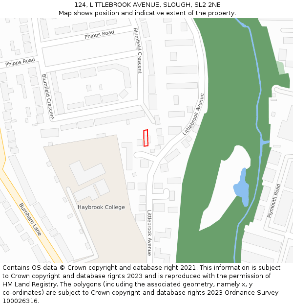 124, LITTLEBROOK AVENUE, SLOUGH, SL2 2NE: Location map and indicative extent of plot