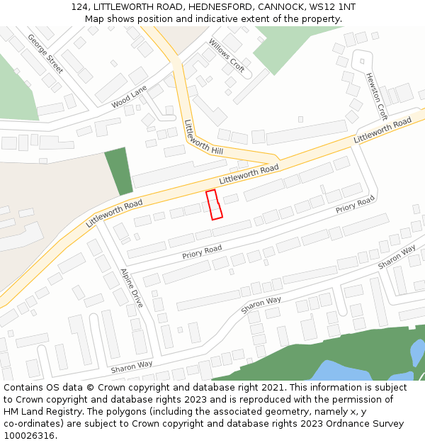 124, LITTLEWORTH ROAD, HEDNESFORD, CANNOCK, WS12 1NT: Location map and indicative extent of plot