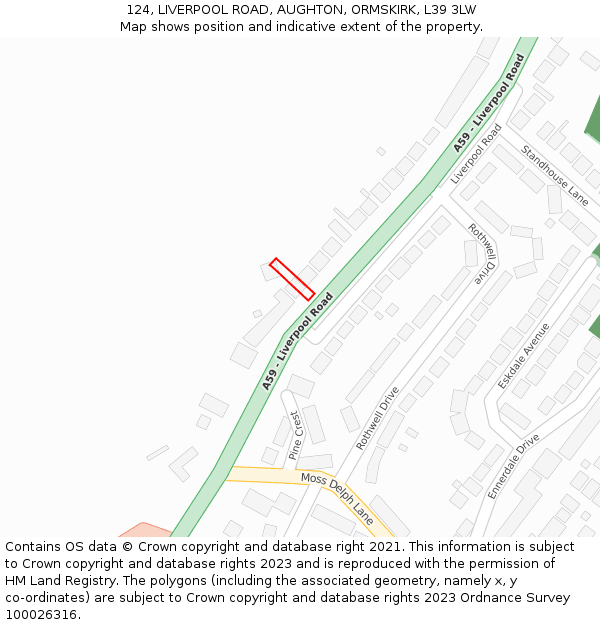 124, LIVERPOOL ROAD, AUGHTON, ORMSKIRK, L39 3LW: Location map and indicative extent of plot