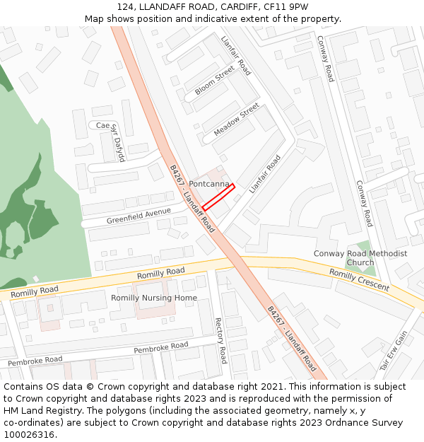 124, LLANDAFF ROAD, CARDIFF, CF11 9PW: Location map and indicative extent of plot