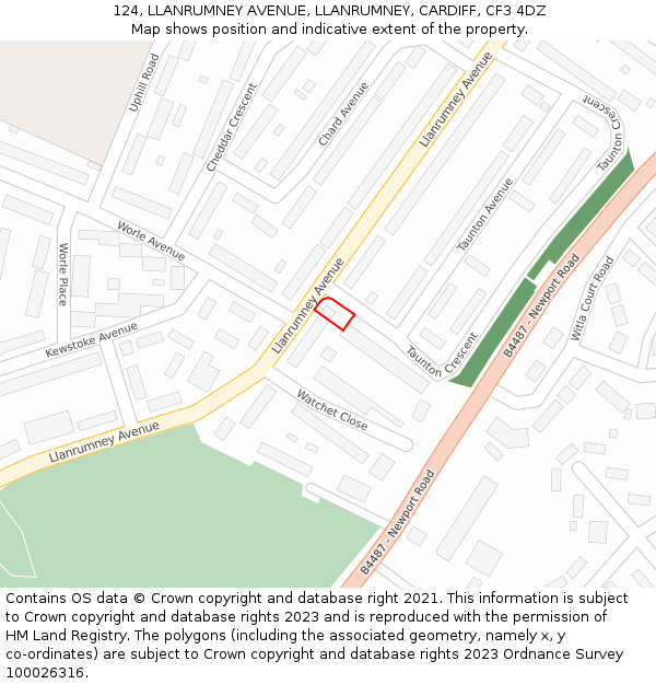 124, LLANRUMNEY AVENUE, LLANRUMNEY, CARDIFF, CF3 4DZ: Location map and indicative extent of plot