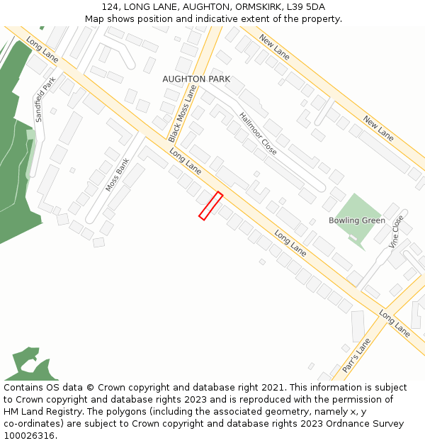 124, LONG LANE, AUGHTON, ORMSKIRK, L39 5DA: Location map and indicative extent of plot