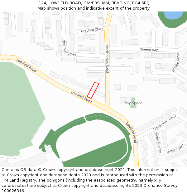 124, LOWFIELD ROAD, CAVERSHAM, READING, RG4 6PQ: Location map and indicative extent of plot