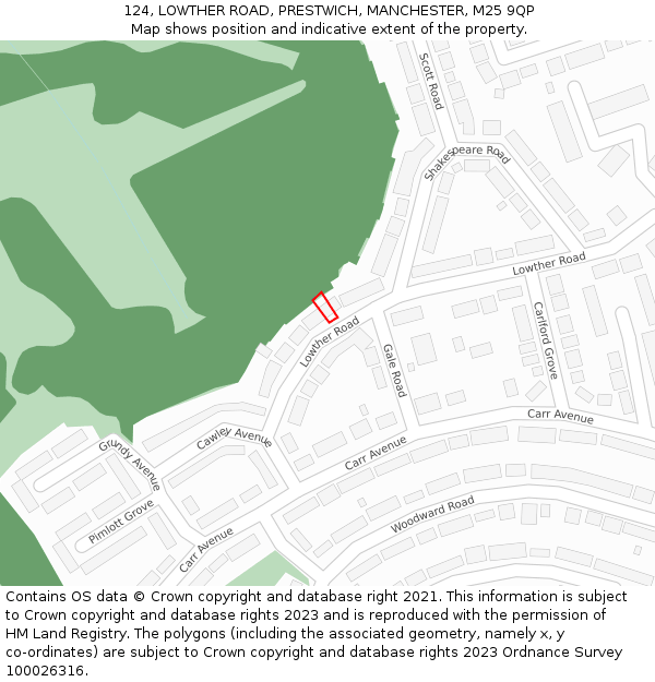 124, LOWTHER ROAD, PRESTWICH, MANCHESTER, M25 9QP: Location map and indicative extent of plot