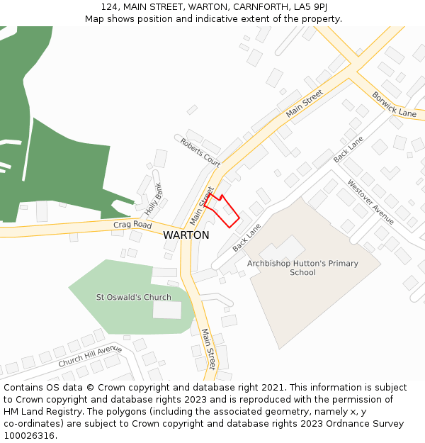 124, MAIN STREET, WARTON, CARNFORTH, LA5 9PJ: Location map and indicative extent of plot