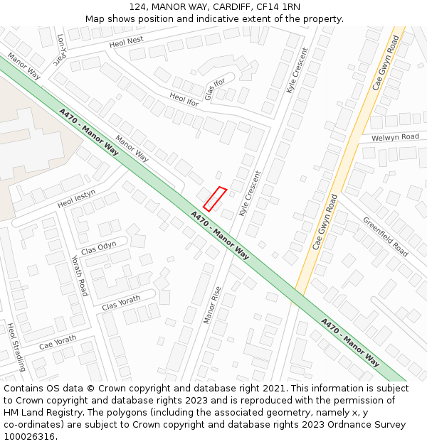 124, MANOR WAY, CARDIFF, CF14 1RN: Location map and indicative extent of plot