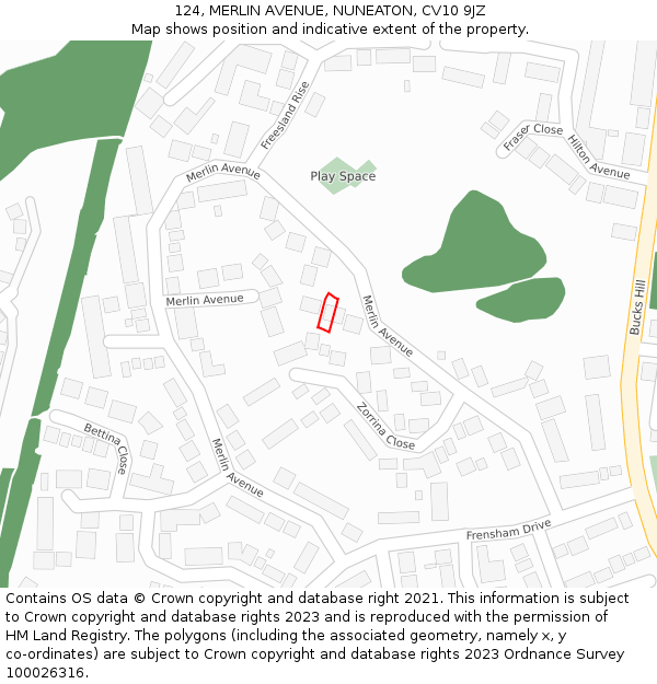 124, MERLIN AVENUE, NUNEATON, CV10 9JZ: Location map and indicative extent of plot