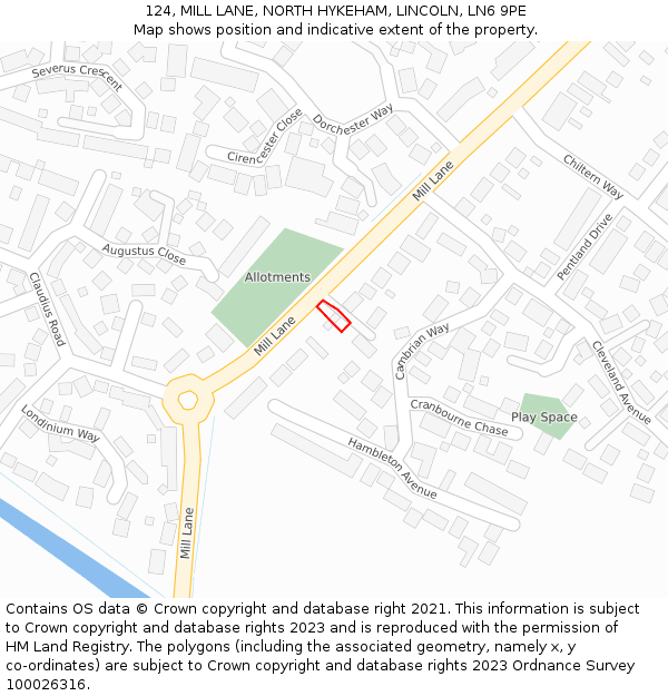 124, MILL LANE, NORTH HYKEHAM, LINCOLN, LN6 9PE: Location map and indicative extent of plot