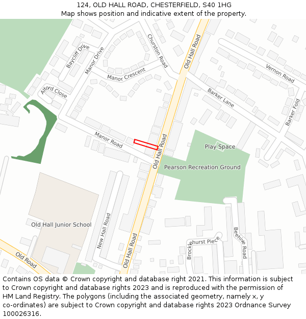 124, OLD HALL ROAD, CHESTERFIELD, S40 1HG: Location map and indicative extent of plot