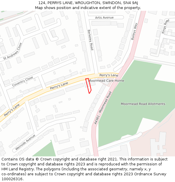 124, PERRYS LANE, WROUGHTON, SWINDON, SN4 9AJ: Location map and indicative extent of plot