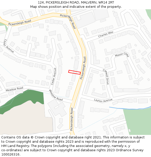 124, PICKERSLEIGH ROAD, MALVERN, WR14 2RT: Location map and indicative extent of plot