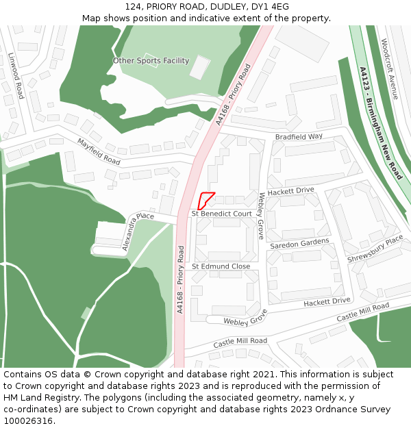 124, PRIORY ROAD, DUDLEY, DY1 4EG: Location map and indicative extent of plot