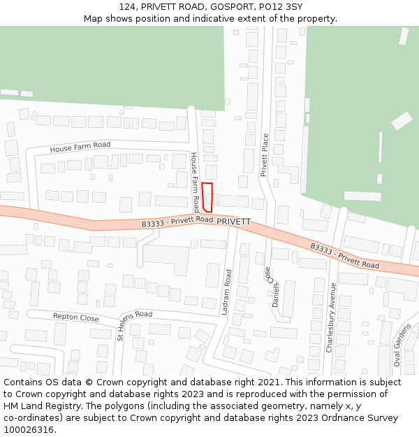 124, PRIVETT ROAD, GOSPORT, PO12 3SY: Location map and indicative extent of plot