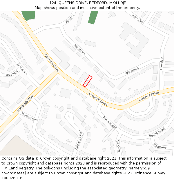 124, QUEENS DRIVE, BEDFORD, MK41 9JF: Location map and indicative extent of plot