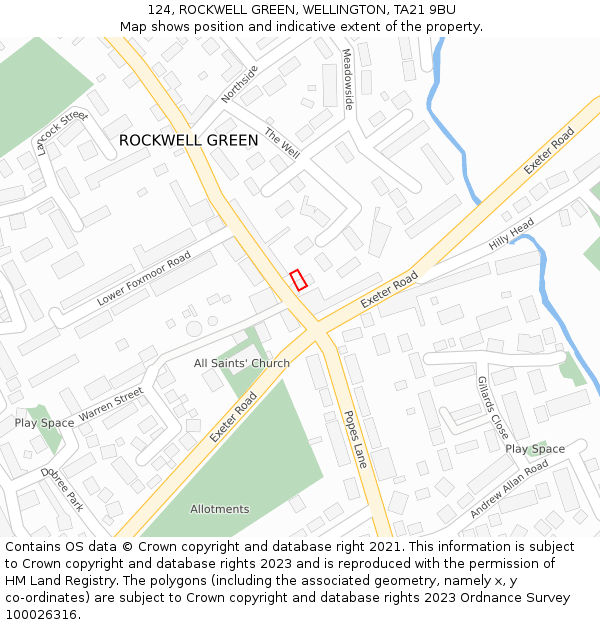 124, ROCKWELL GREEN, WELLINGTON, TA21 9BU: Location map and indicative extent of plot