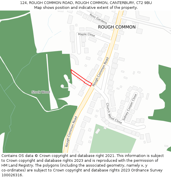 124, ROUGH COMMON ROAD, ROUGH COMMON, CANTERBURY, CT2 9BU: Location map and indicative extent of plot