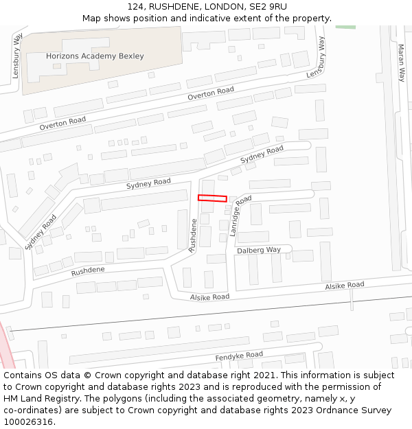 124, RUSHDENE, LONDON, SE2 9RU: Location map and indicative extent of plot