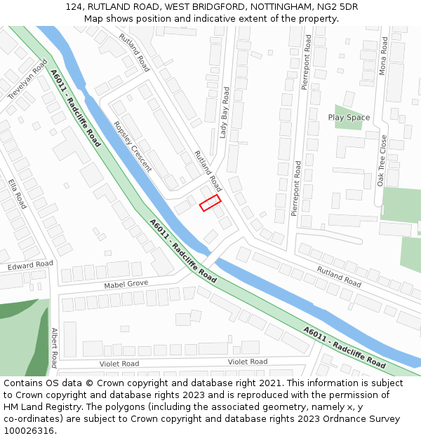 124, RUTLAND ROAD, WEST BRIDGFORD, NOTTINGHAM, NG2 5DR: Location map and indicative extent of plot