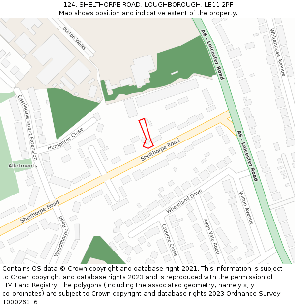 124, SHELTHORPE ROAD, LOUGHBOROUGH, LE11 2PF: Location map and indicative extent of plot