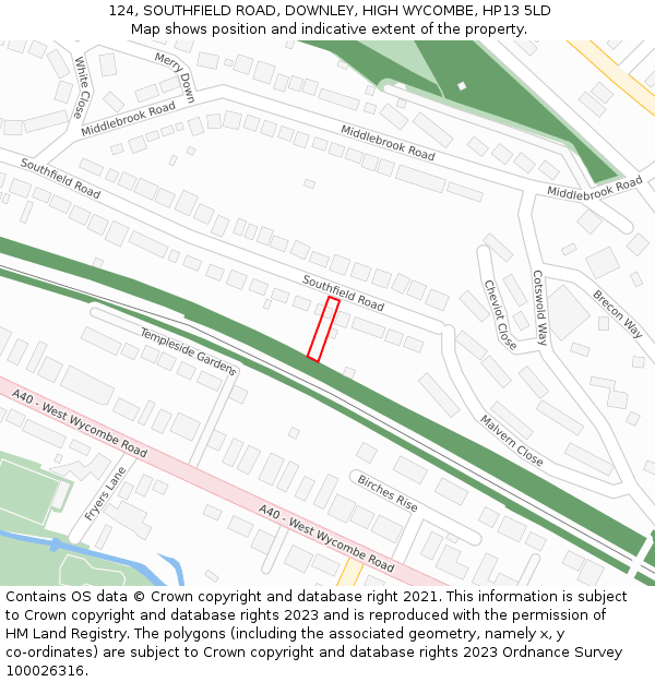 124, SOUTHFIELD ROAD, DOWNLEY, HIGH WYCOMBE, HP13 5LD: Location map and indicative extent of plot