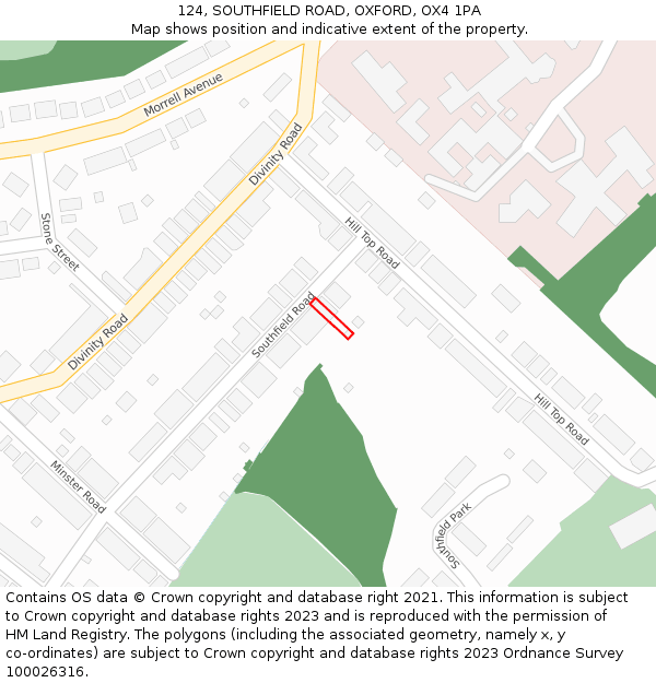 124, SOUTHFIELD ROAD, OXFORD, OX4 1PA: Location map and indicative extent of plot