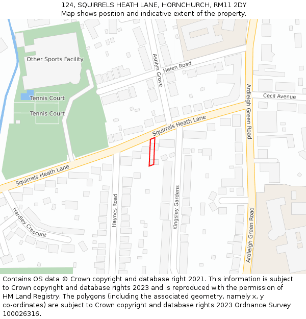 124, SQUIRRELS HEATH LANE, HORNCHURCH, RM11 2DY: Location map and indicative extent of plot
