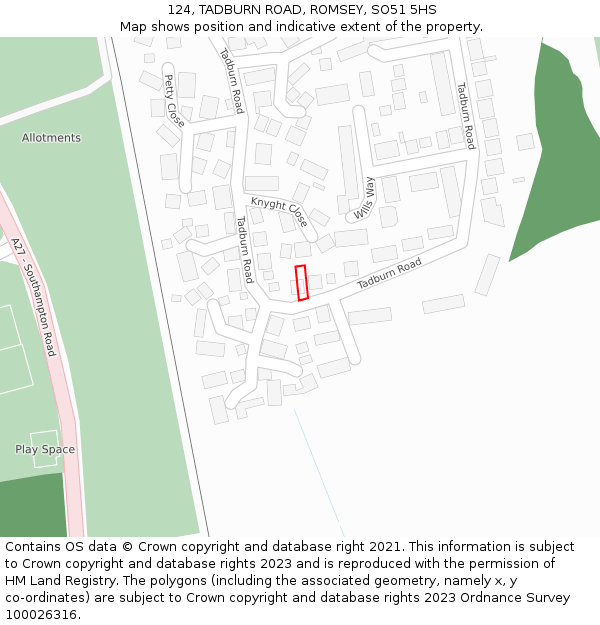 124, TADBURN ROAD, ROMSEY, SO51 5HS: Location map and indicative extent of plot