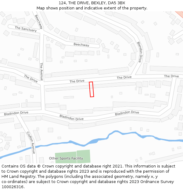 124, THE DRIVE, BEXLEY, DA5 3BX: Location map and indicative extent of plot