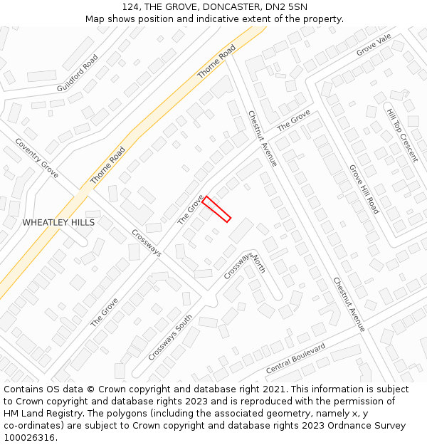 124, THE GROVE, DONCASTER, DN2 5SN: Location map and indicative extent of plot