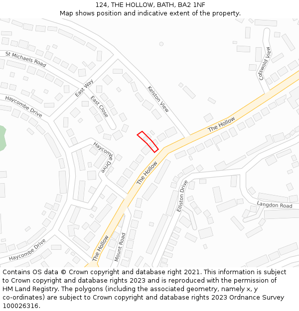 124, THE HOLLOW, BATH, BA2 1NF: Location map and indicative extent of plot