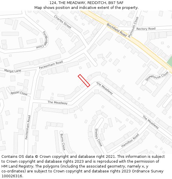 124, THE MEADWAY, REDDITCH, B97 5AF: Location map and indicative extent of plot