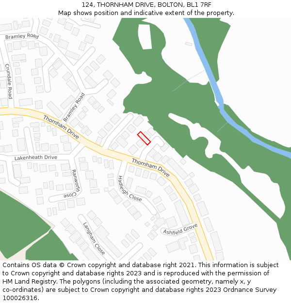 124, THORNHAM DRIVE, BOLTON, BL1 7RF: Location map and indicative extent of plot