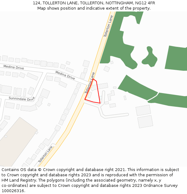 124, TOLLERTON LANE, TOLLERTON, NOTTINGHAM, NG12 4FR: Location map and indicative extent of plot