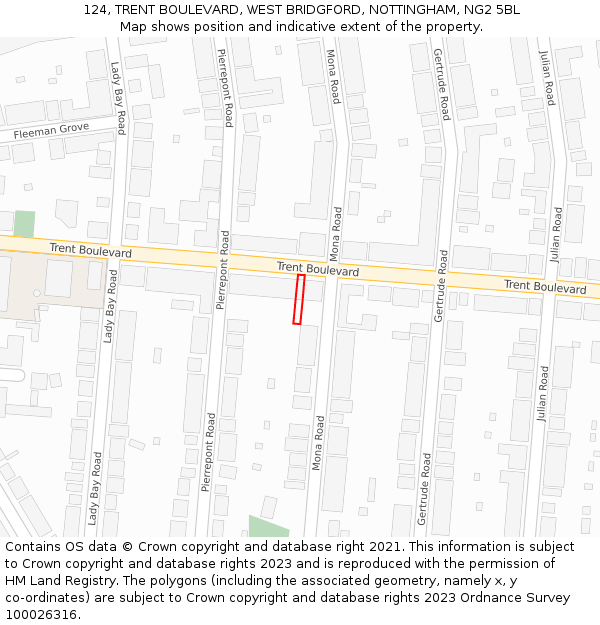 124, TRENT BOULEVARD, WEST BRIDGFORD, NOTTINGHAM, NG2 5BL: Location map and indicative extent of plot