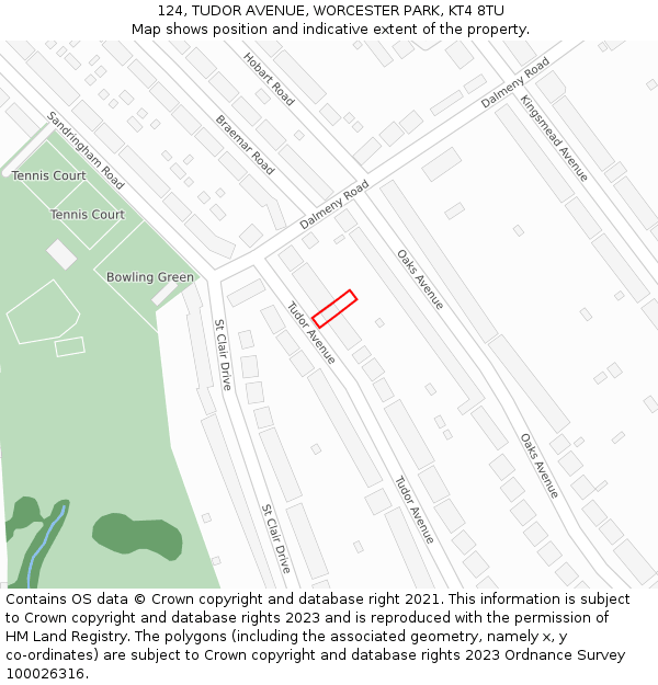 124, TUDOR AVENUE, WORCESTER PARK, KT4 8TU: Location map and indicative extent of plot