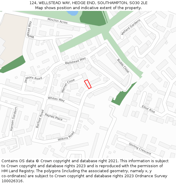 124, WELLSTEAD WAY, HEDGE END, SOUTHAMPTON, SO30 2LE: Location map and indicative extent of plot