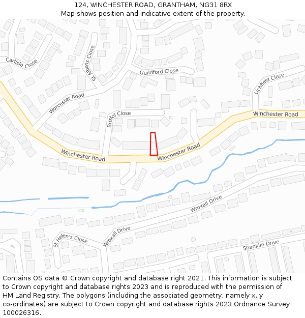 124, WINCHESTER ROAD, GRANTHAM, NG31 8RX: Location map and indicative extent of plot